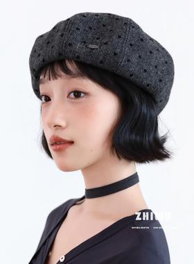 知雾时髦设计感波点贝雷帽女