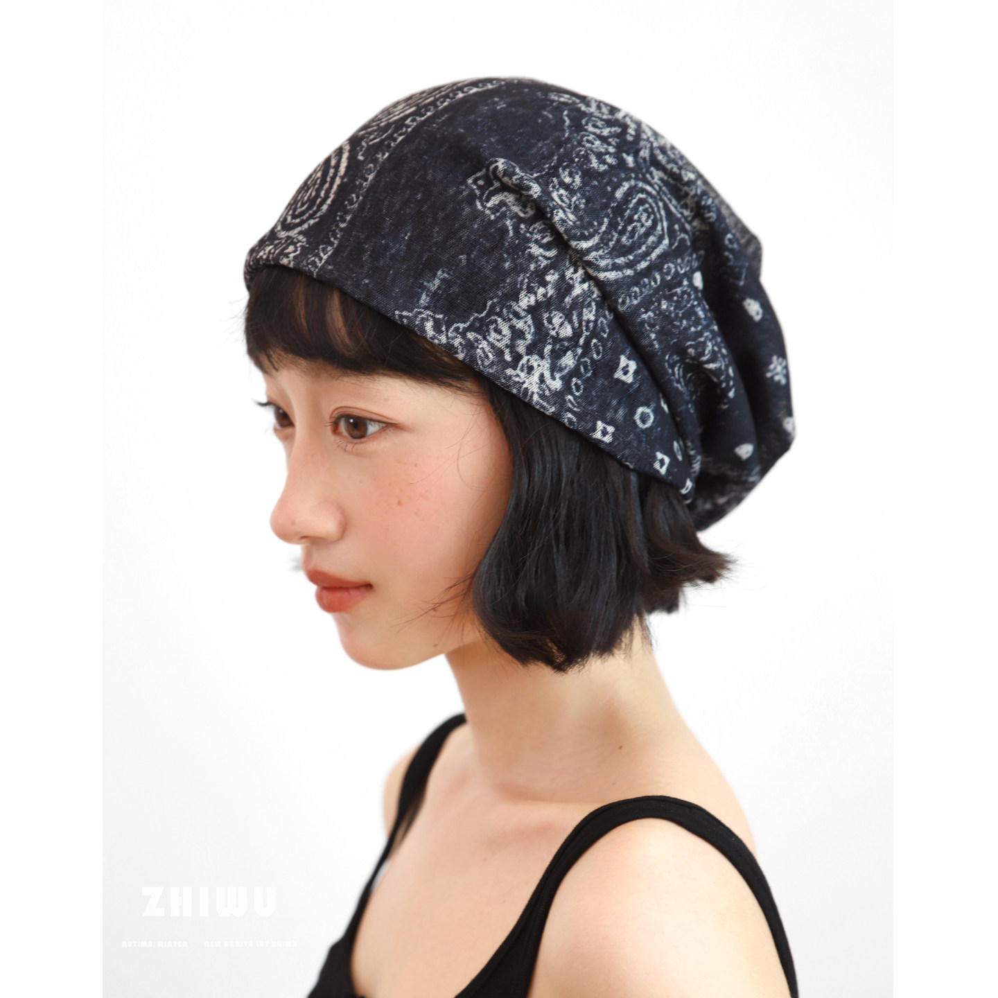 ZHIWU~春夏小众设计感堆堆帽女复古佩斯利风格套头帽时髦包头帽子
