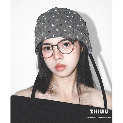 ZHIWU~日系小众文艺系带堆堆帽女