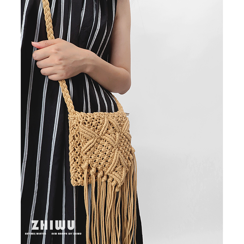 ZHIWU~波西米亚风流苏包包女单肩斜挎草编包海边沙滩度假沙滩包