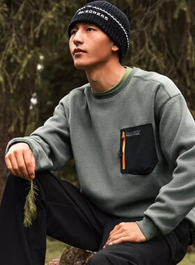 Skechers斯凯奇男士岚霖摇粒绒卫衣抗静电保暖圆领套头衫P325U019