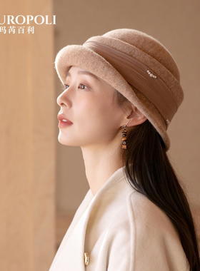 赫本风羊毛礼帽女秋冬新款法式卷边渔夫帽高级感显脸小薄款帽子