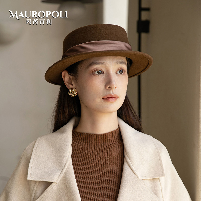 礼帽女秋冬平檐纯羊毛定型平顶帽