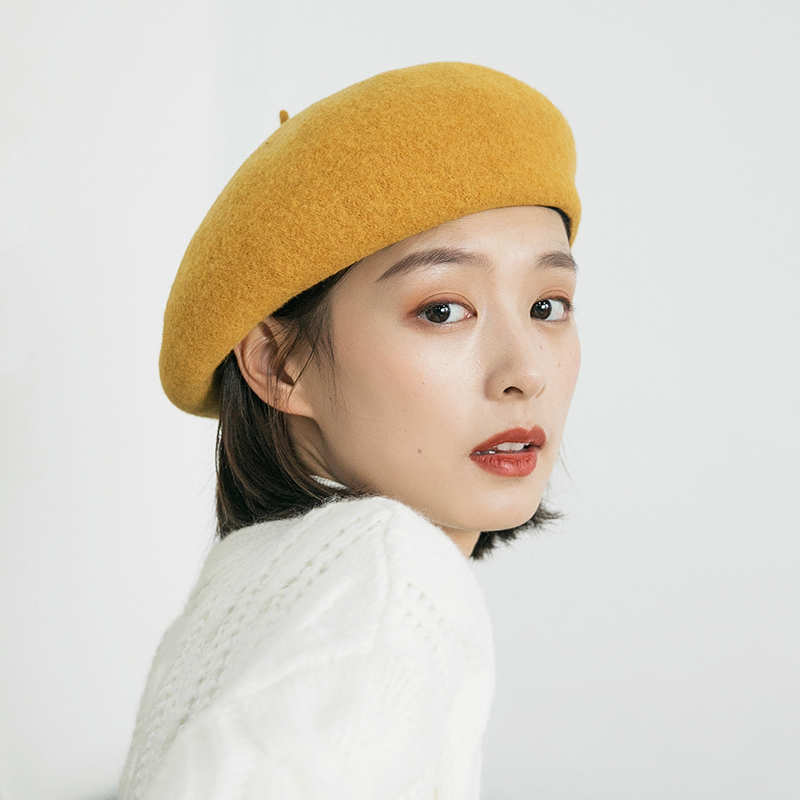纯色女日系羊毛画家帽南瓜贝雷帽