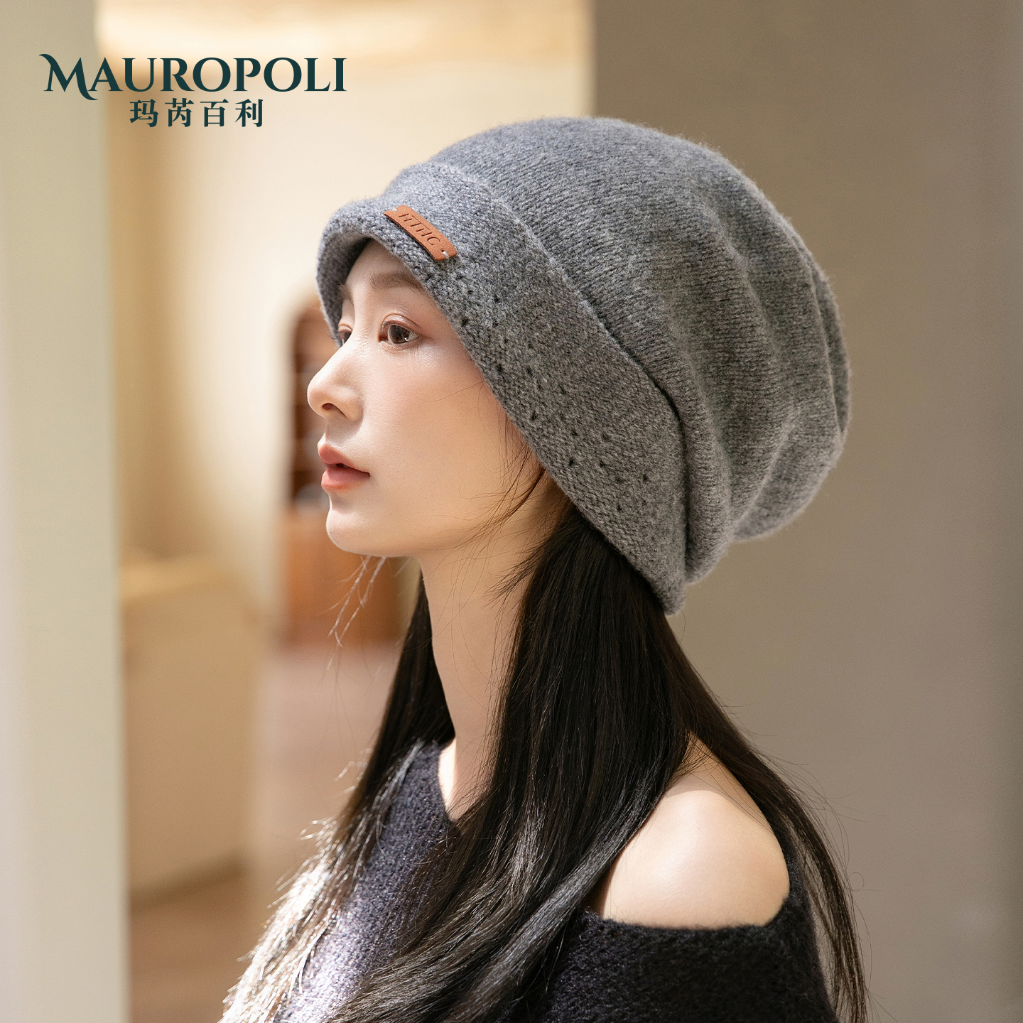 日系大头围针织帽女秋冬毛线帽