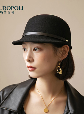 圆顶复古鸭舌帽女2025新款马术帽保暖羊毛日系前进帽秋冬季报童帽