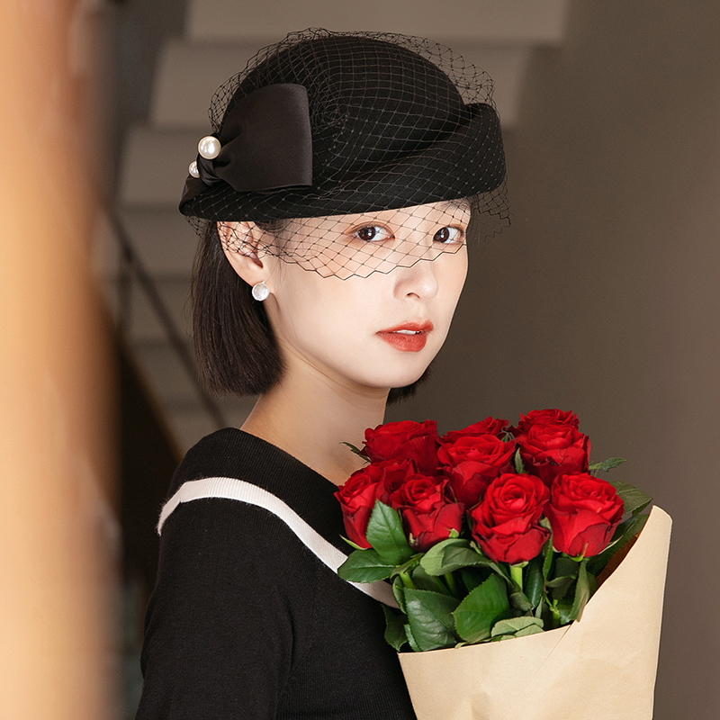 复古羊毛毡帽定型贝雷帽女小礼帽