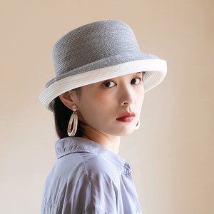 渔夫帽女夏季新款日系双帽檐卷边遮阳帽时尚防晒太阳盆帽编织帽子