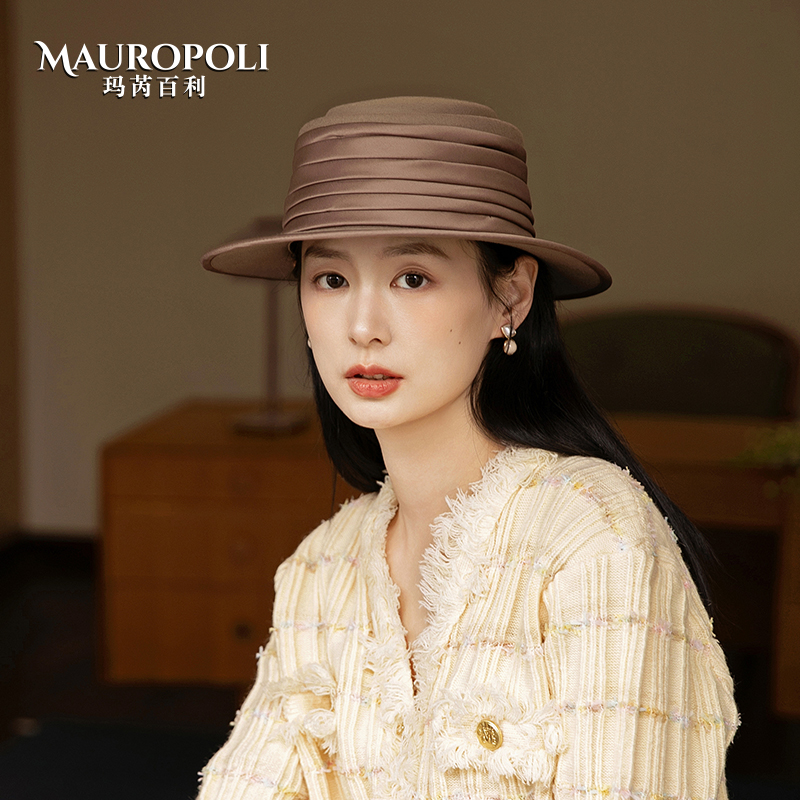 礼帽女秋冬平檐纯羊毛定型毡帽