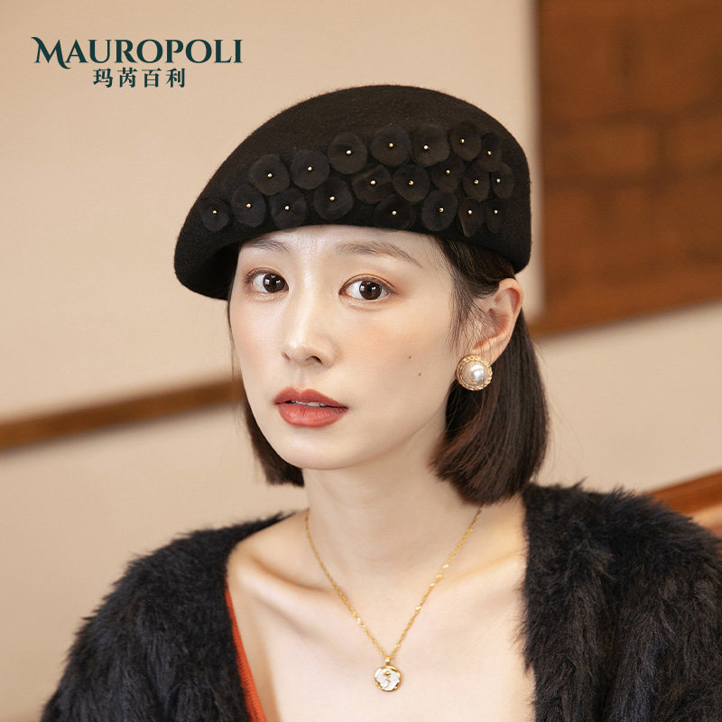 mauropoli贝雷帽出游复古女秋冬