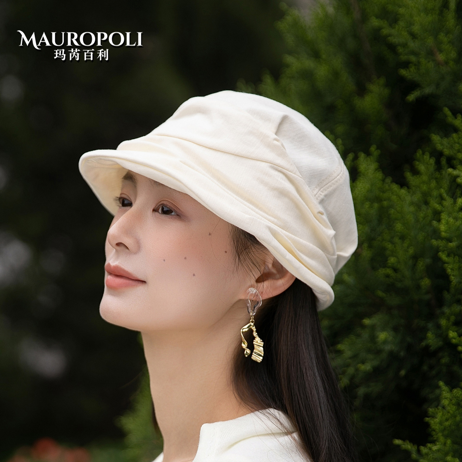 2026新款棉麻渔夫帽女款夏季短檐盆帽褶皱轻薄透气遮阳帽女白色