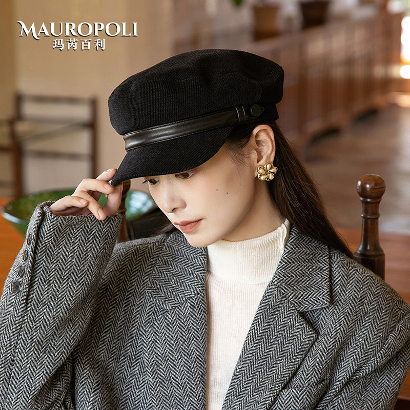 鸭舌帽女款秋冬季定型帽檐报童帽