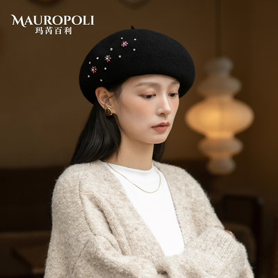 100%纯羊毛贝雷帽女复古画家帽女