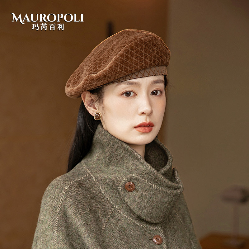 贝雷帽女秋冬时尚格纹气质画家帽