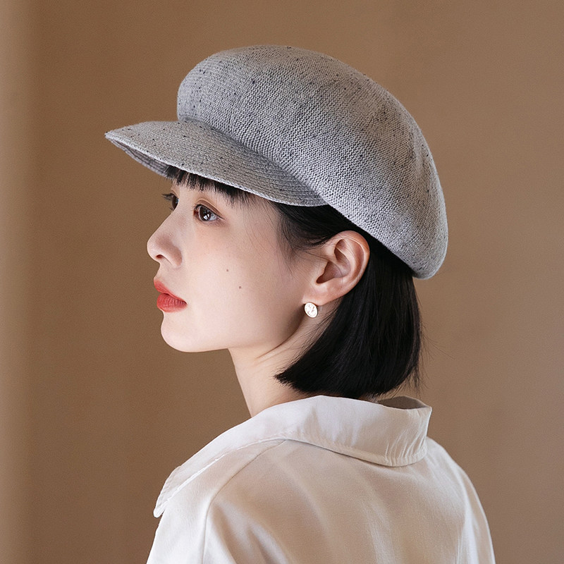 鸭舌帽女夏季新款时尚防晒遮阳帽日系薄款针织报童帽春秋女款帽子