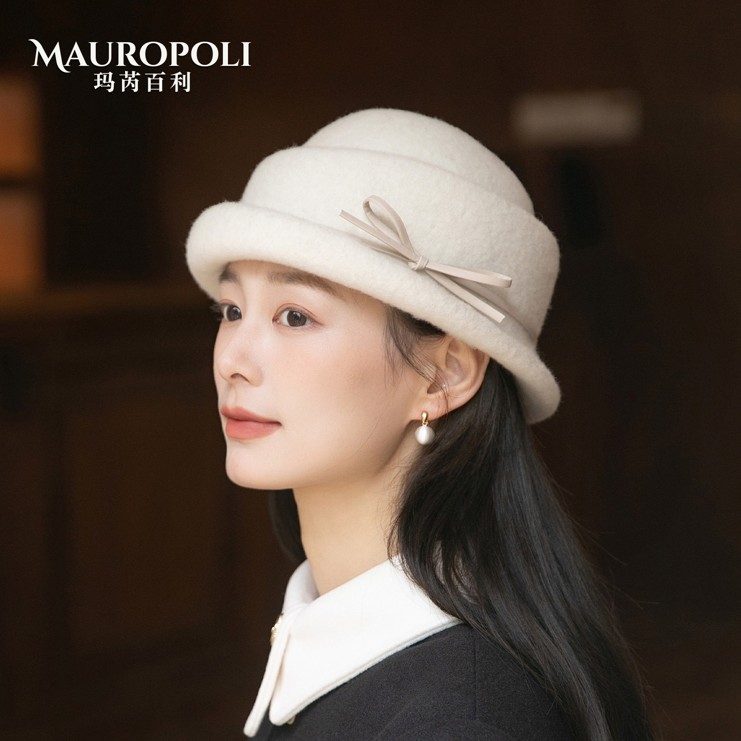 白色羊毛千金帽显脸小法式礼帽
