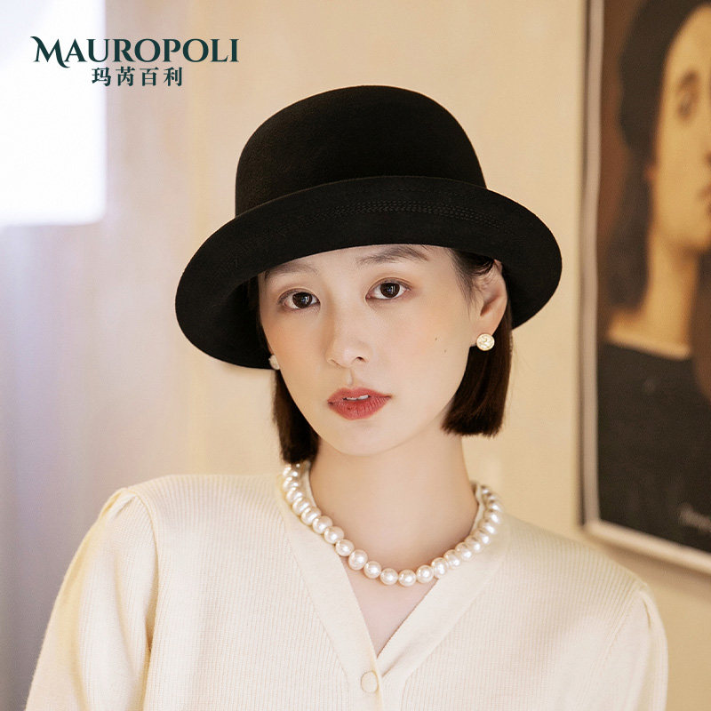 法式羊毛礼帽女新款赫本风渔夫帽
