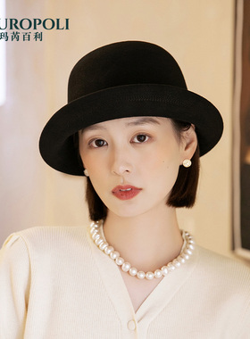 秋冬法式羊毛卷边礼帽女2025新款帽子女款赫本风保暖显脸小渔夫帽