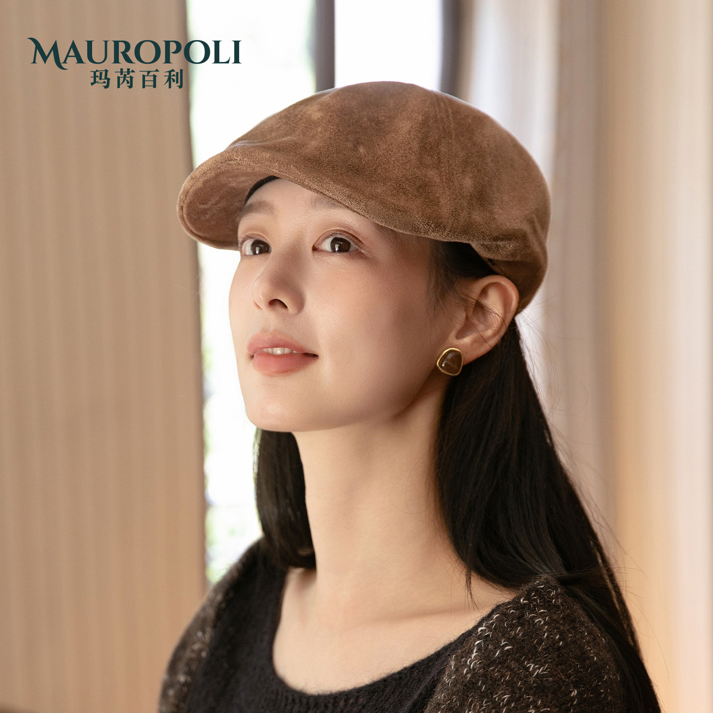 英伦复古棕色前进帽女款贝雷帽