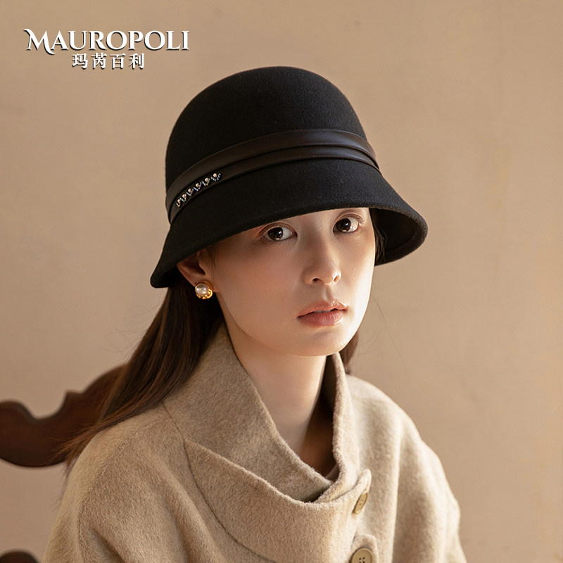 渔夫帽女秋冬澳洲羊毛定型小礼帽