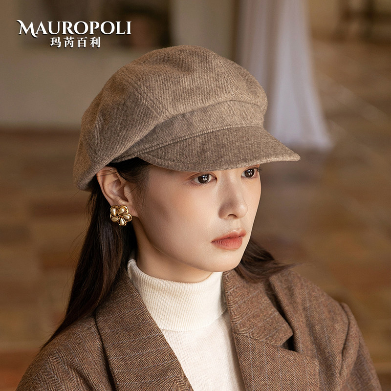 报童帽女秋冬羊毛混纺八角报童帽
