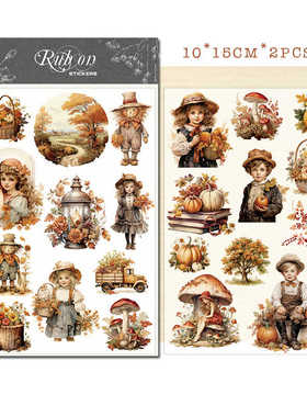 兔子家轻复古拼贴手帐素材布用转印纸刮刮乐落叶秋天感恩节Rub on