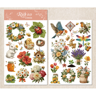 兔子家手帐素材布用刮刮乐贴纸复活节春天瓢虫转印纸贴纸Rub