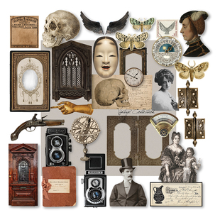 vintage复古手账神秘学边框素材百搭junkjourna预切割文艺素材