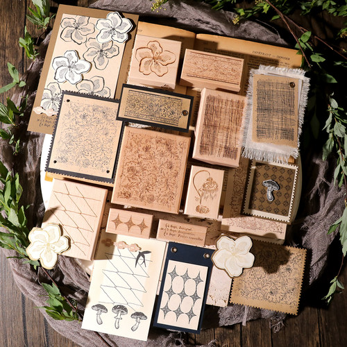 兔子家手账盐系百搭轻复古欧美风【古董简约纹样】榉木制印章