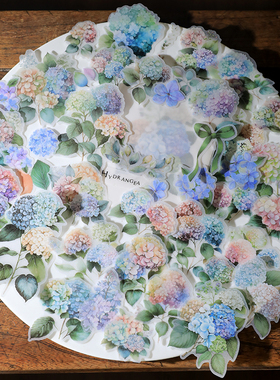 兔子家vintage复古手帐贴纸植物45P.TN硫酸纸贴纸.绣球花紫阳花