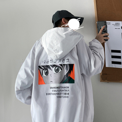 Autumn new men's personalized print casual top loose hooded trendy jacket coat