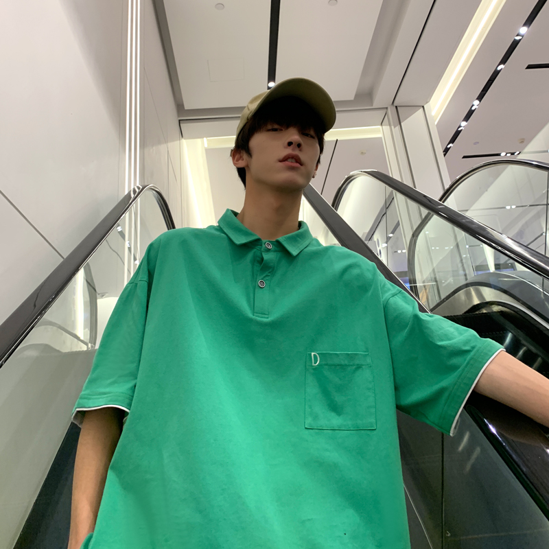 Hong Kong Style POLO SHIRT COTTON men's short sleeve T-shirt summer embroidery trend loose fashion Lapel top