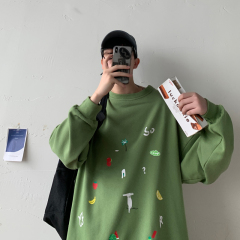 Autumn and Winter Hong Kong Style crew neck Pullover print personalized sweater casual Korean top fashion