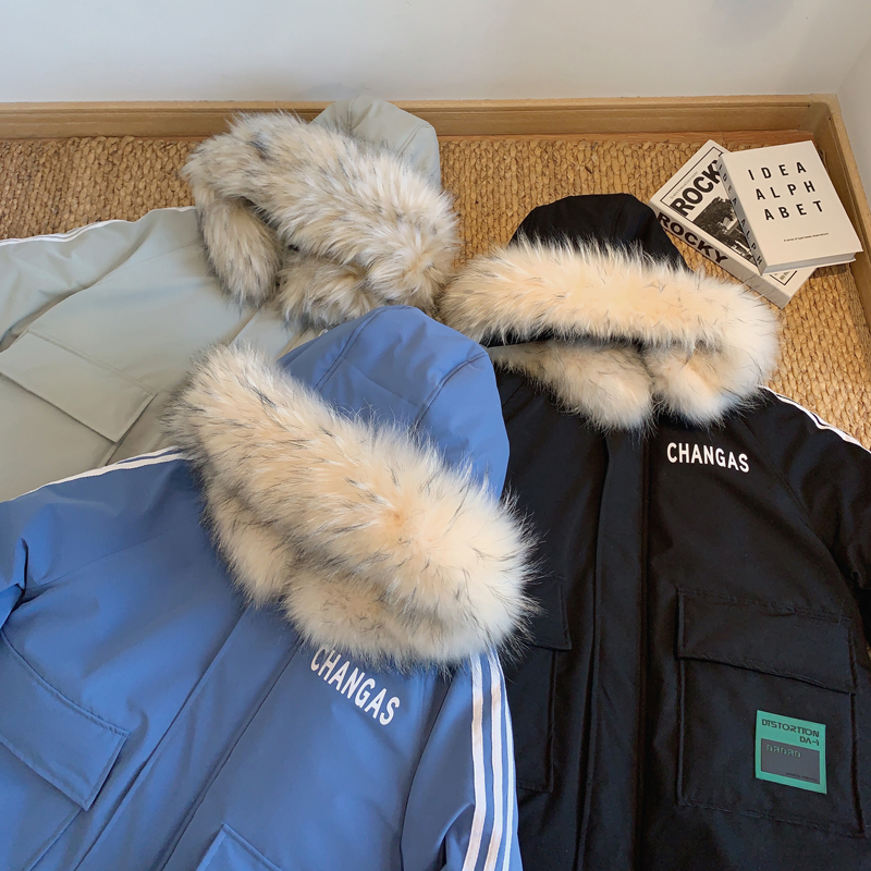 Cotton men's winter coat trend Hong Kong Style tooling Korean version detachable wool collar Hooded Coat