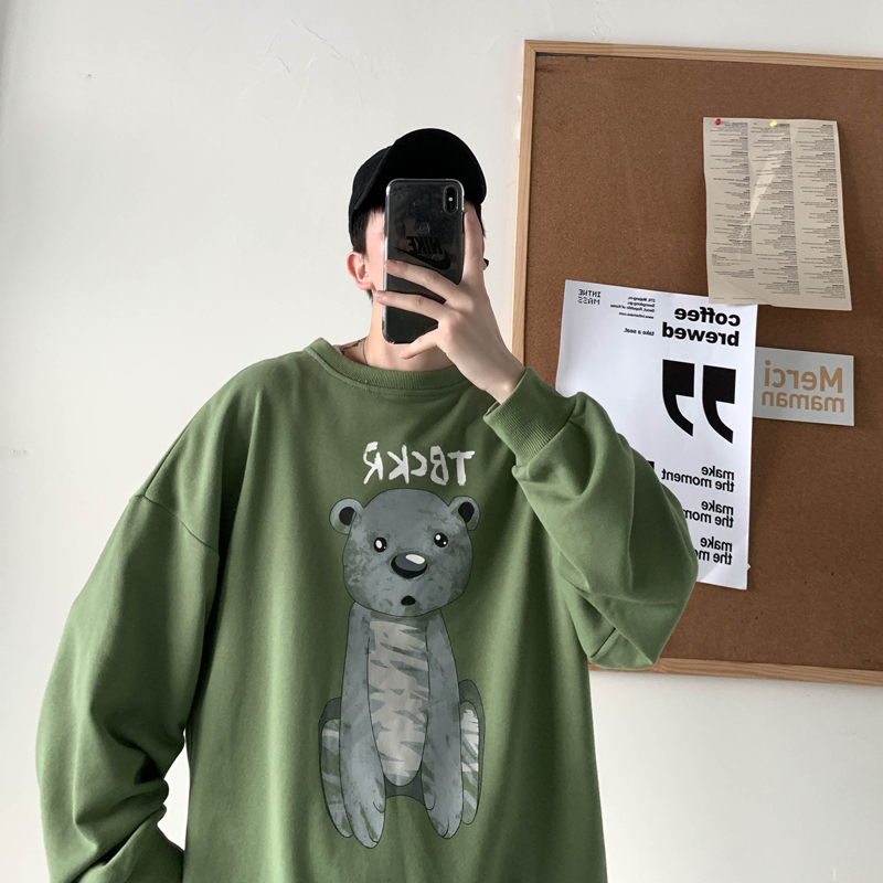 Autumn printed men's Pullover Sweater loose casual cartoon personality round neck long sleeve top