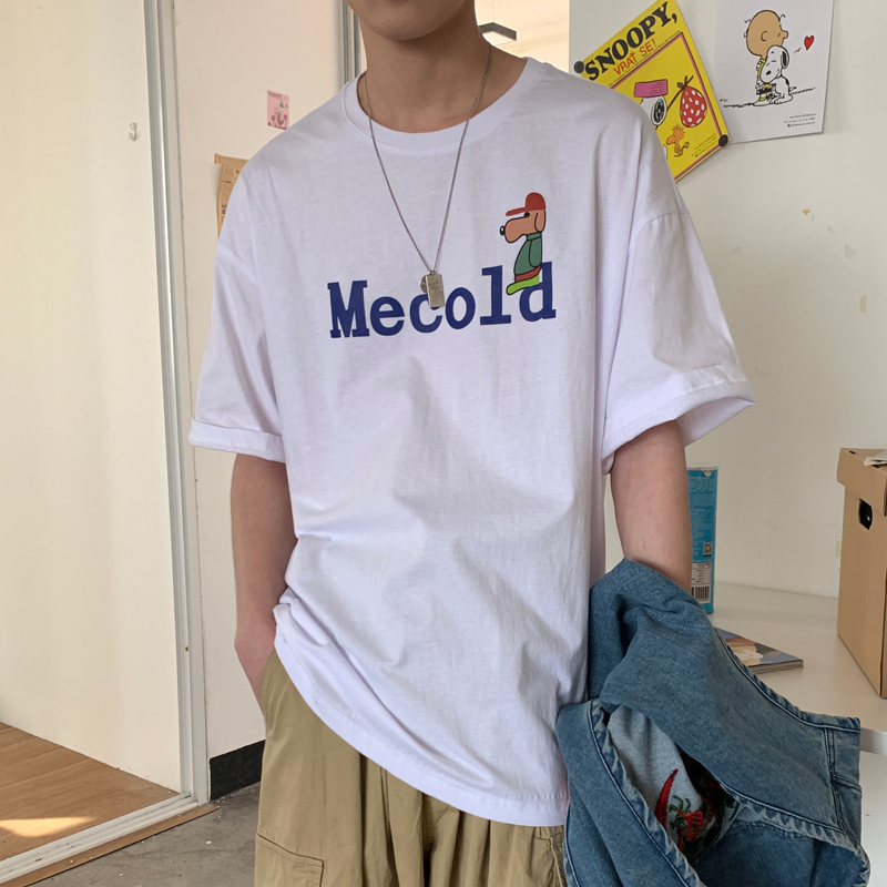 2021 Hong Kong Style Men's Cotton Short Sleeve T casual half sleeve personalized round neck trend loose printing