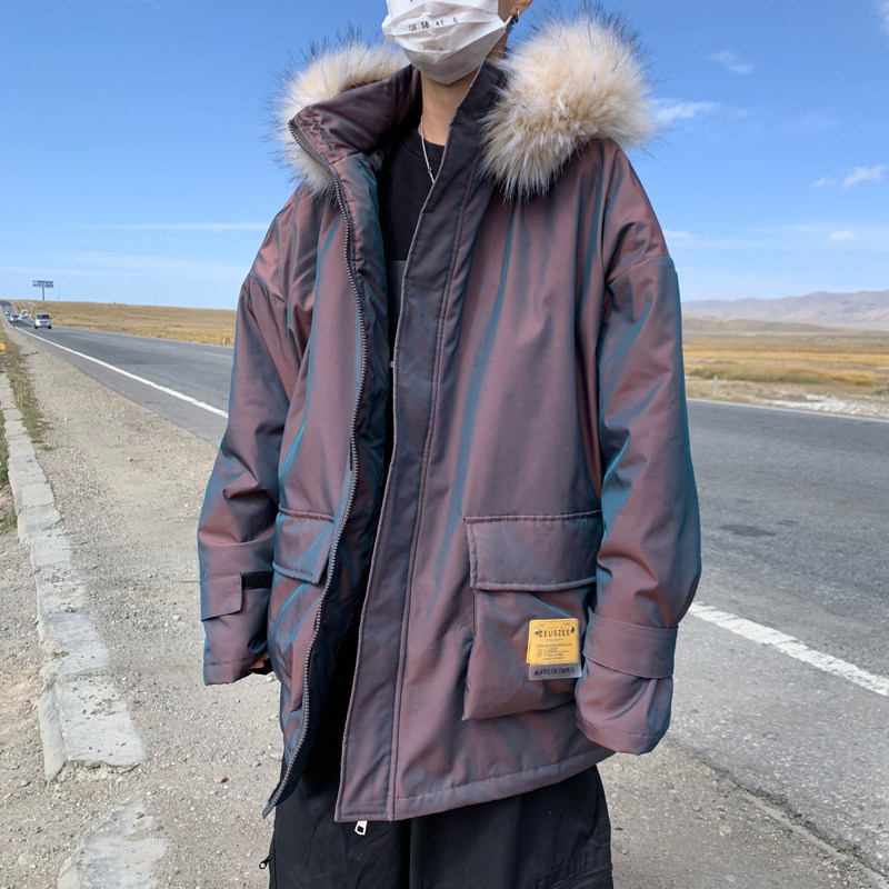 Winter new youth fashion chameleon cotton padded jacket for men