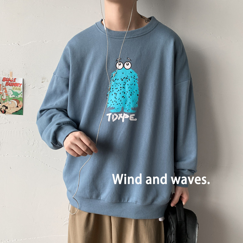 Autumn New Style Men's Pullover Sweater loose casual cartoon personalized round neck trend print