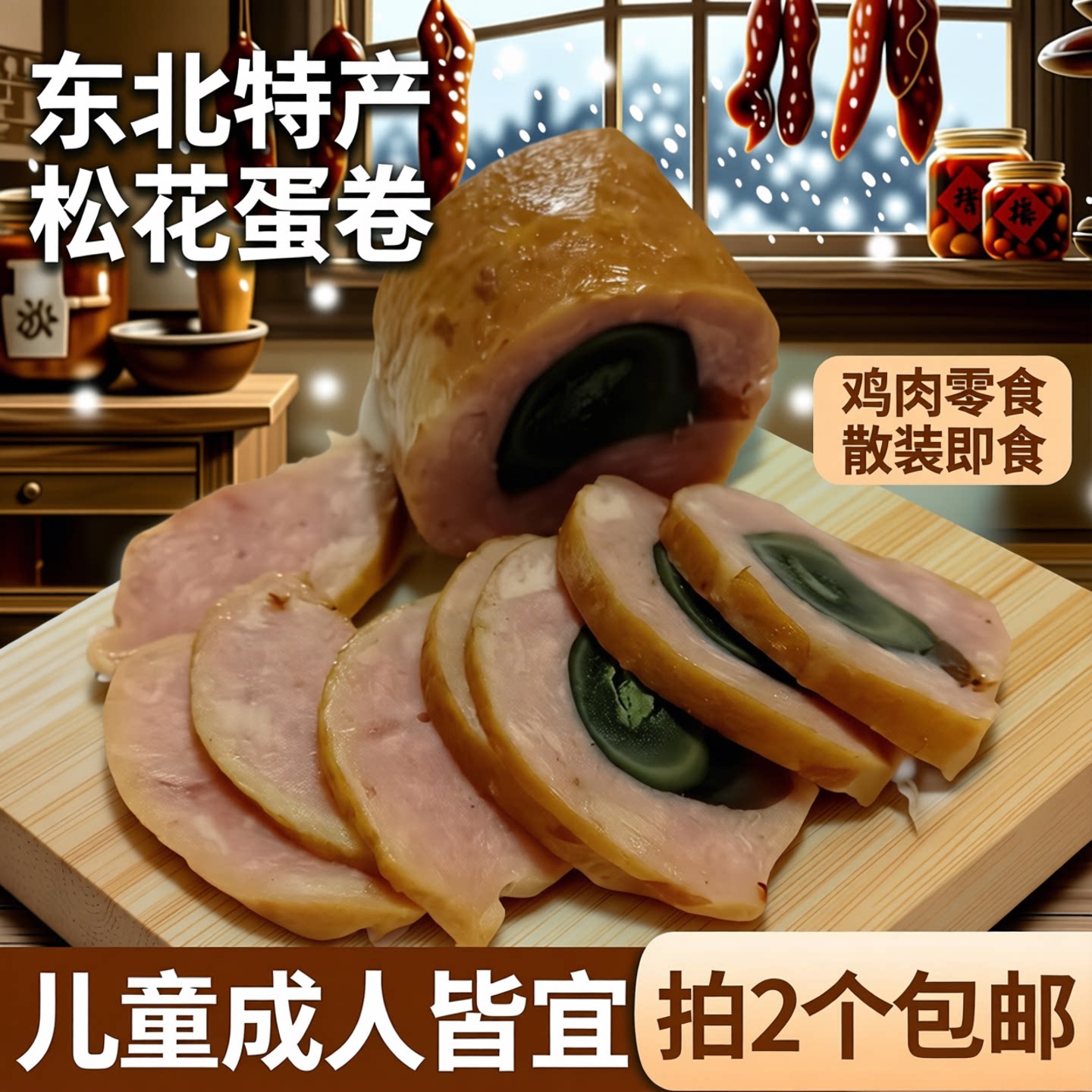 松花鸡腿肠 松花蛋卷 鸡肉零食散装儿童成人东北特产拍2个包邮