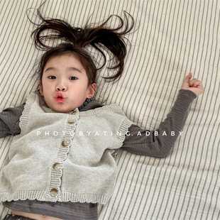 女孩秋装女宝宝毛衣马甲女童背心秋冬季坎肩小外套2026春款童装