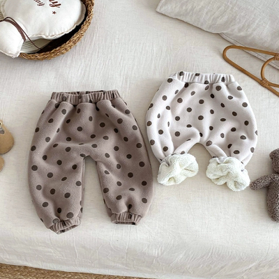 儿童波点卫裤2026新款冬季女童韩版加绒加厚休闲裤宝宝羊驼绒裤子