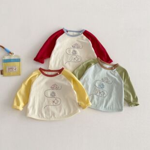 春秋装 男童A类纯棉T恤2026新款 儿童韩版 女宝宝卡通印花打底衫 春季