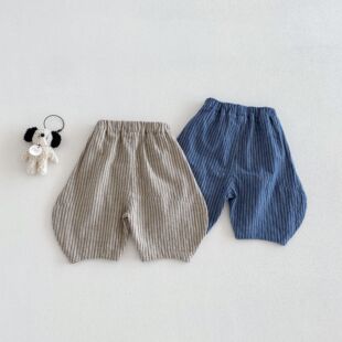 宝宝条纹裤2026新款夏季男童纯棉中裤女童宽松休闲裤儿童夏装裤子