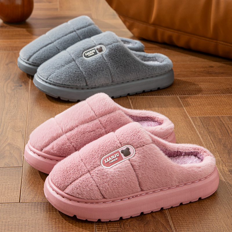 冬季保暖特大码防滑厚底棉拖鞋