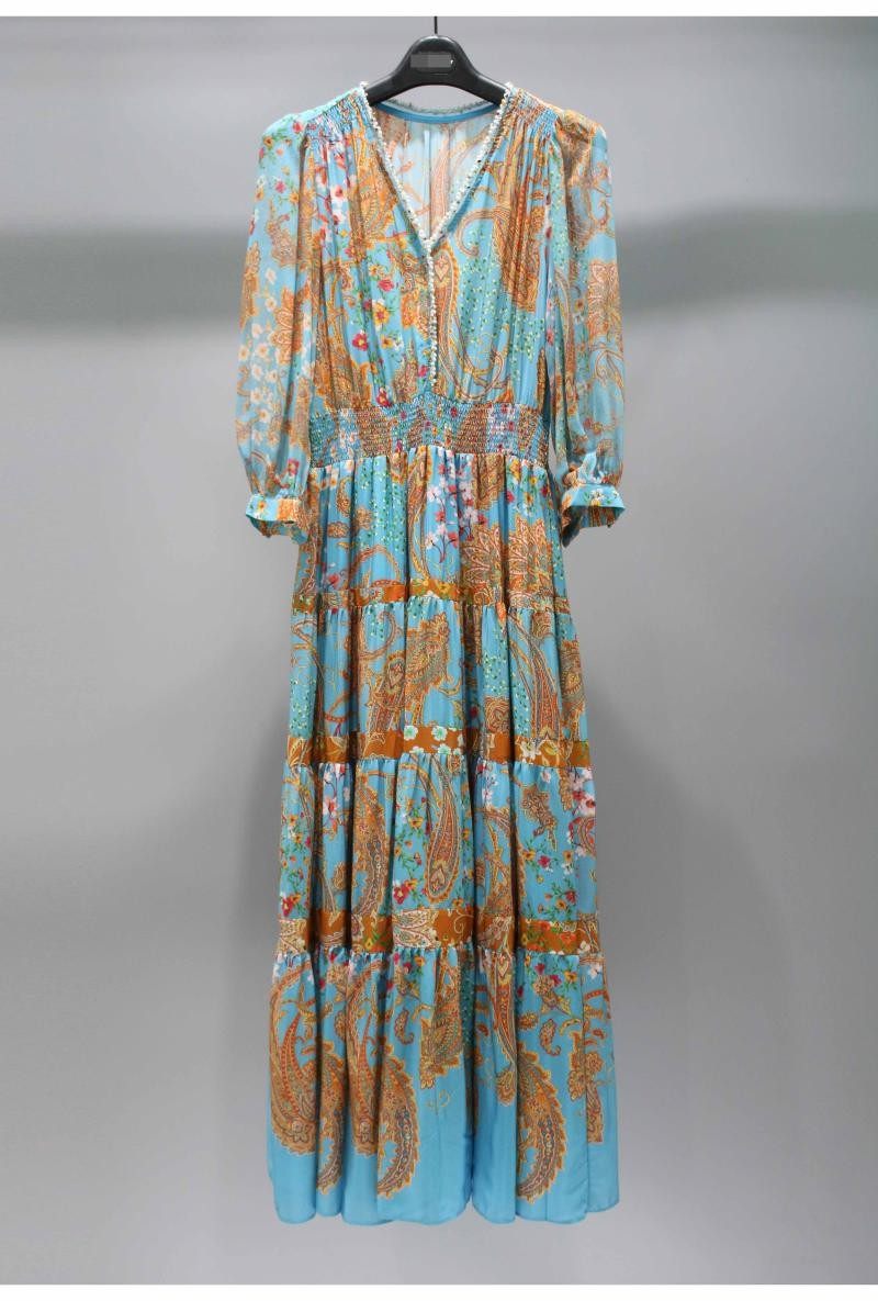 蚕s轻奢大牌女装下架折扣100真丝时尚钉珠修身花色气质连衣裙长裙