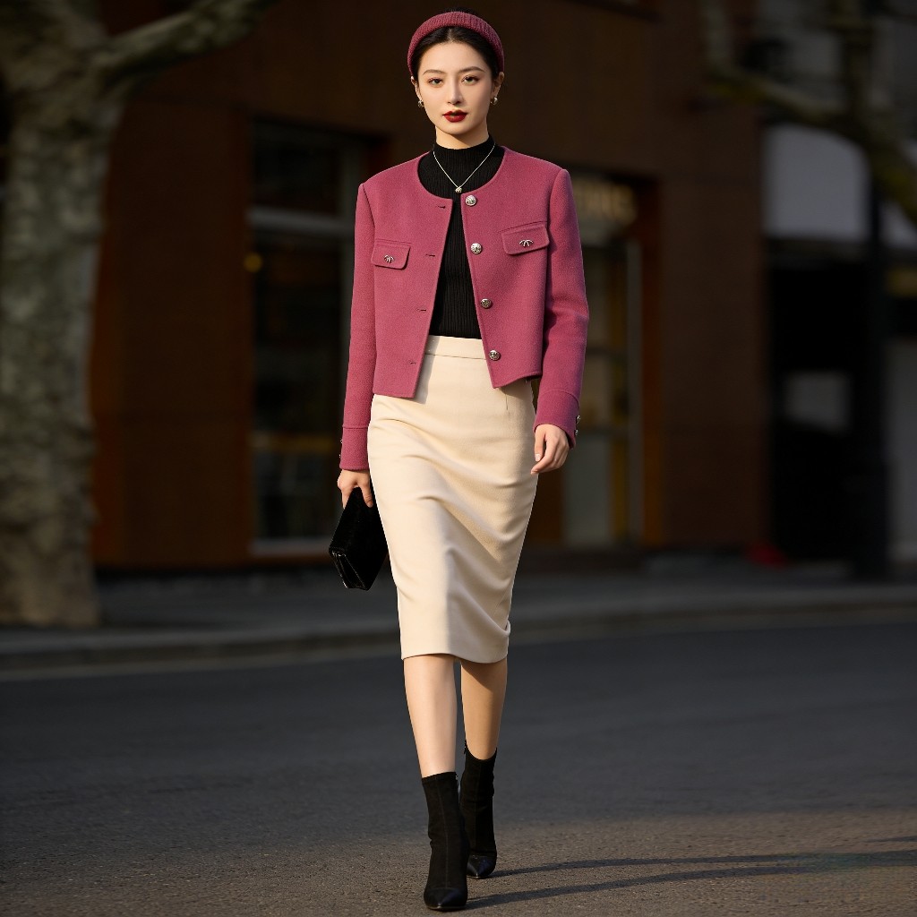 MAV高端羊绒品牌专柜价8688时尚小香风山羊绒+羊毛薄呢圆领短外套,女装/女士精品,短外套,淘宝优惠券,粉丝福利购,淘宝优惠卷