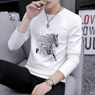 帅气秋衣男款t恤薄款高品质棉长袖上衣韩版宽松青年百搭修身体恤
