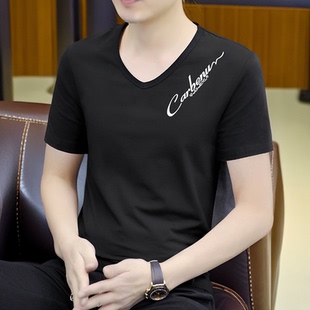 帅气男款鸡心领短袖t恤2026新款夏季v领男式上衣时尚潮牌内衬外穿