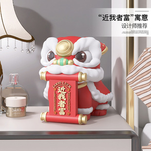 招财国潮醒狮酒柜玄关装饰公仔摆件客厅家居饰品办公桌面舞狮头