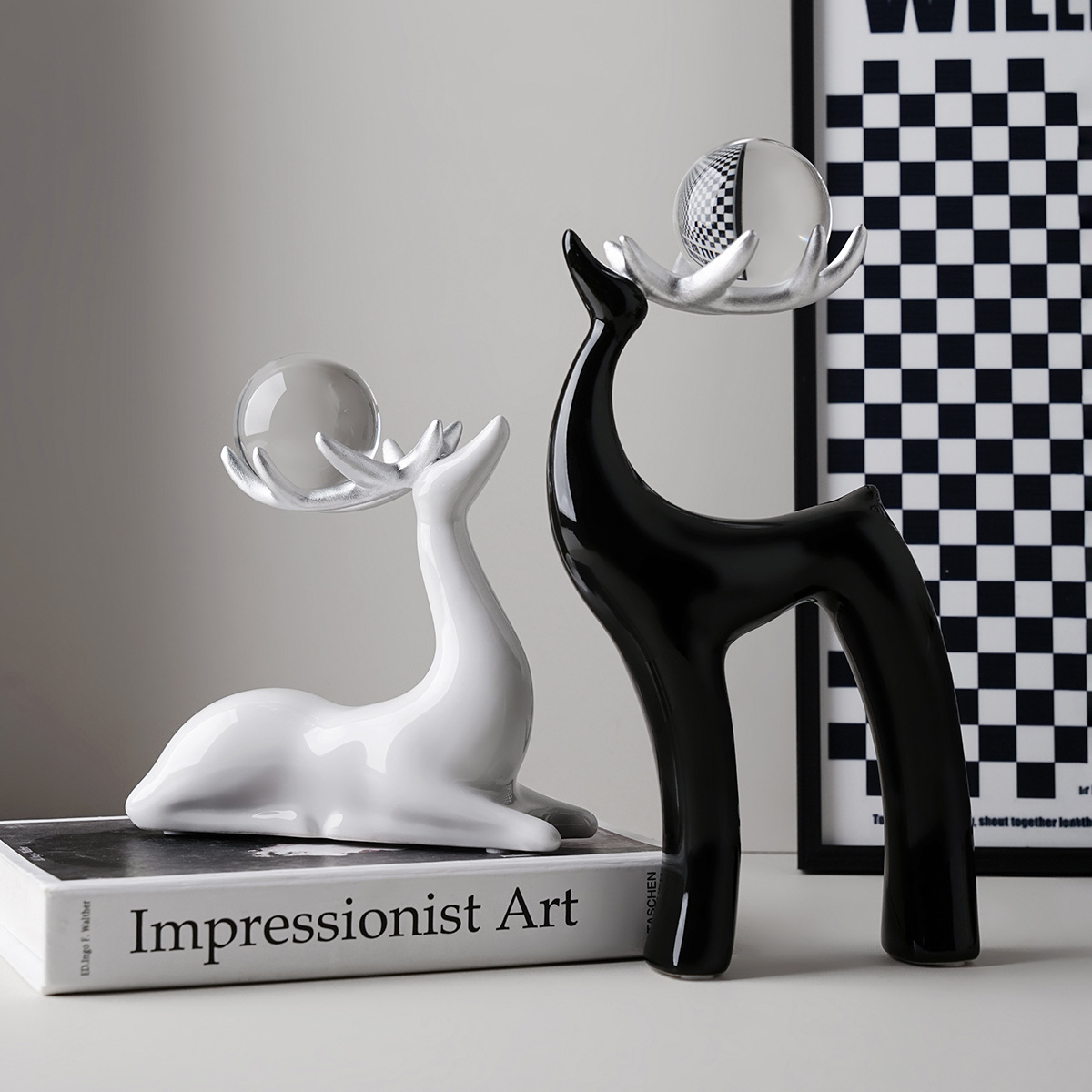 中古风水晶鹿摆件家居装饰